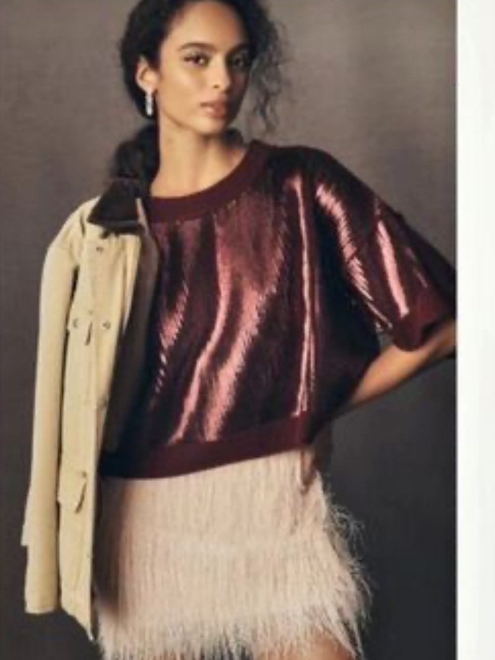 Nwt anthro sequin Metallic Burgundy Short-Sleeve Knit Top - Women